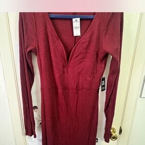 Express Women's Burgundy Long Sleeve Dress